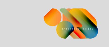 Soyut renkli şekiller örtüşür, dinamik görsel efekt yaratır. Arkaplan açık gri, metin arka plan tasarımı okuyor. Modern grafik ögesi.