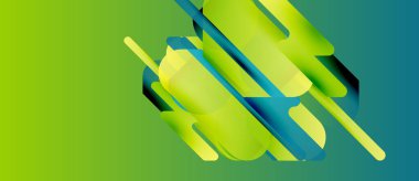 Soyut geometrik şekiller örtüşür, dinamik görsel efekt yaratır. Açık yeşil, deniz mavisi renkleri kompozisyona hakim. Modern tasarım.