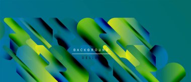 Soyut geometrik şekiller, canlı gradyanlar, deniz mavisi arkaplanı. Modern tasarım elementleri dinamik görsel doku oluşturur.