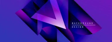 Soyut geometrik şekiller, canlı mor renkler, dinamik kompozisyon. Arkaplan ve sunumlar için modern tasarım ögesi.