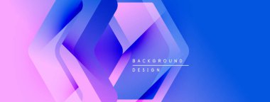 Soyut geometrik şekiller, canlı pembeler, blues karışımı. Modern tasarım, dinamik bileşim, değişim etkisi derinlik yaratır..