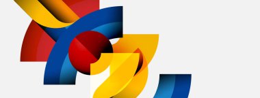 Soyut renkli kurdeleler birbirine dolanır ve dinamik şekiller yaratır. Parlak renkler kompozisyona hükmediyor, hareket ve enerji öneriyor.