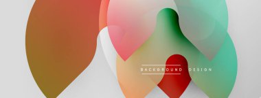Soyut renkli şekiller üst üste biniyor ve modern tasarım yaratıyor. Yumuşak eğimler renkleri karıştırır ve dinamik bileşim oluşturur. Minimalist estetik.