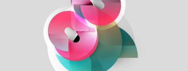 Soyut şekiller örtüşür, canlı pembeler, döşemeler, beyazlar yaratır. Gradyan renkler düzgün bir şekilde harmanlanarak modern tasarım ögesini oluşturur.