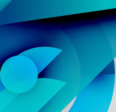 Üst üste binen mavi şekilli soyut kompozisyon. Renkler derinlik yaratır. Hareketi, akıcılığı gösterir. Minimalist tasarım, modern estetik.