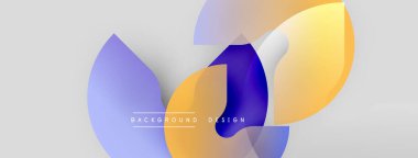 Soyut şekiller örtüşüyor, canlı renk değişimleri yaratıyor. Modern tasarım elementleri akıcılık, yenilik, görsel uyum önerir.