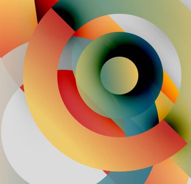 Soyut eşmerkezli çemberler, canlı renklerin karışımı. Modern tasarım, geometrik şekiller dinamik görsel etki yaratır. Yumuşak eğimler, hoş kompozisyon.