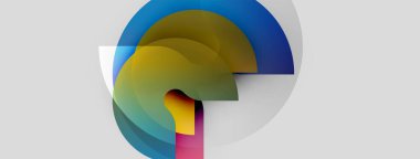 Soyut renkli şekiller örtüşür, dinamik görsel kompozisyon yaratır. Yumuşak eğimler derinlik önerir, modern tasarım ögesi oluşturur.