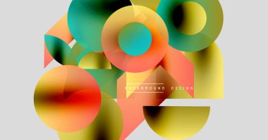 Soyut renkli şekiller örtüşür, dinamik görsel kompozisyon yaratır. Gradyan renkler harmanlanır, modern arkaplan tasarımı oluşturulur.