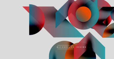 Soyut geometrik şekiller örtüşür, dinamik bileşim yaratır. Renkler harmanlanır, modern görsel deneyim sunar. Arkaplan açık gri.