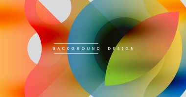 Soyut renkli şekiller örtüşür ve canlı bir zemin oluşturur. Modern tasarım eğimleri, eğrileri, pürüzsüz geçişleri içerir.