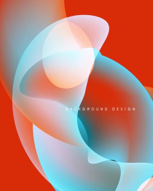 Soyut sıvı şekilleri örtüşür, canlı renk karışımları yaratır. Kırmızı arkaplan akıcı tasarım elementlerini geliştirir. Modern, dinamik kompozisyon.