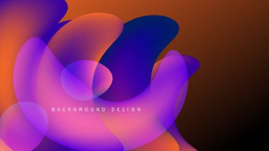 Soyut sıvı şekiller harmanlanarak canlı renk değişimleri yaratır. Turuncu, mor, mavi baskın koyu arkaplan. Modern tasarım ögesi.