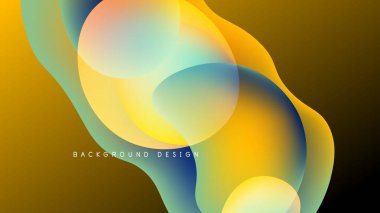 Soyut sıvı şekiller harmanlanarak canlı renk değişimleri yaratır. Sarılar, maviler, portakallar koyu arkaplana hükmediyor. Modern tasarım ögesi.