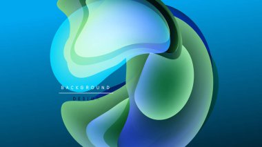 Soyut sıvı şekiller harmanlanır, canlı mavi, yeşil renkler yaratır. Koyu arkaplan akış biçimlerini, modern tasarım unsurlarını vurgular.