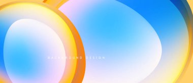 Soyut tasarım, üst üste binen daireler, parlak mavi, turuncu renkler. Pürüzsüz gradyanlar modern arka plan yaratır. Minimalist estetik.