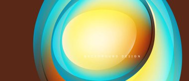 Soyut tasarım katmanlı parlak daireler içerir. Sıcak renkler, serin tonlarla harmanlanarak dinamik görsel efekt yaratır. Arka plan modern estetiği akla getiriyor.