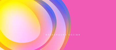 Soyut renkli katmanlar dinamik akış yaratır. Parlak gradyanlar harmanlanarak pembe zeminde dairesel şekiller oluştururlar. Modern tasarım ögesi.