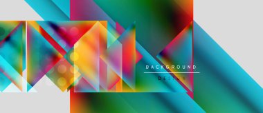 Soyut geometrik şekiller, canlı renkler, dinamik bileşim. Modern tasarım ögeleri görsel olarak çarpıcı bir arkaplan oluşturur.