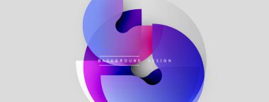 Soyut sıvı şekilleri örtüşür, dinamik görsel etki yaratır. Mavi, mor renkler baskın, beyaz aksanlı. Modern tasarım ögesi.