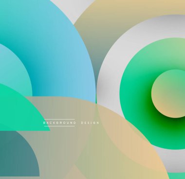 Soyut çemberler çakışıyor, renk değişimleri yaratıyor. Modern tasarım, yeşil, bej renkli. Minimalist arkaplan dokusu.