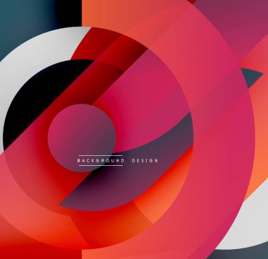 Soyut dairesel tasarım. Canlı kırmızılar, pembeler, portakallar. Modern, dinamik kompozisyon. Minimalist estetik, pürüzsüz gradyanlar mevcut.