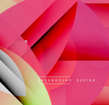 Soyut geometrik şekiller çakışıyor. Kırmızı, pembe, gri gradyanlar dinamik bileşim oluşturur. Arka planlar için modern tasarım ögesi.