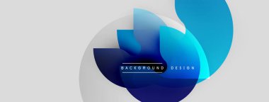 Soyut mavi şekiller örtüşür, dinamik görsel efekt yaratır. Işık eğimleri derinliği gösteriyor, modern tasarım estetiği. Metin arkaplan tasarımı okur.