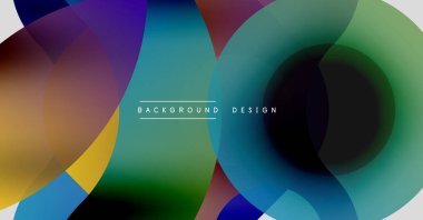 Soyut renkli çakışan daireler dinamik görsel efekt yaratır. Modern tasarım elementleri akıcılık, enerji ve yenilik önerir.