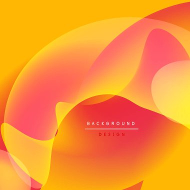 Soyut sıvı şekiller, sıcak renk paleti. Turuncu, sarı, kırmızı renkler dinamik bileşim oluşturur. Modern tasarım ögesi.