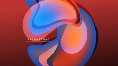 Soyut sıvı şekilleri canlı turuncu ve mavi renkleri harmanlıyor. Koyu arkaplan akıcı tasarım elementlerini vurgular, dinamik görsel etki yaratır.