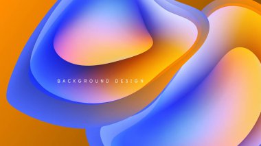 Soyut sıvı şekiller, canlı renklerin karışımı. Turuncu, mavi renkler siyah arkaplana hakim. Modern tasarım ögesi.