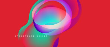 Soyut sıvı şekilleri üst üste binerek kırmızı arkaplanda canlı renk değişimleri yaratır. Dijital projeler için modern tasarım ögesi.