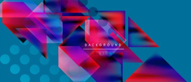 Soyut geometrik şekiller, canlı renkler, modern tasarım. Maviler, pembeler ve morlar birbirine karışır. Metin arkaplan tasarımı okur.