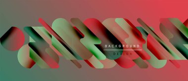Soyut tasarım yuvarlak dikdörtgenler, gradyanlar. Renkler kırmızı, yeşil, deniz mavisi. Metin arka plan tasarımı okur. Minimalist estetik.