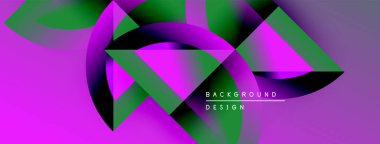 Soyut geometrik şekiller canlı morları, yeşil renkleri harmanlarlar. Dinamik bileşim modern görsel etki yaratır. Arkaplan tasarımı ögesi.