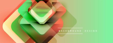 Soyut geometrik şekiller çakışıyor. Renkler turuncudan yeşile karışıyor. Modern tasarım elementleri dinamik görsel efekt yaratır.