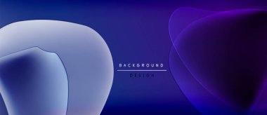 Soyut sıvı şekilleri, mavi mor gradyanlar. Modern tasarım, koyu arkaplan, mevcut asgari metin elemanı. Yumuşak geçişler, zarif kompozisyon..