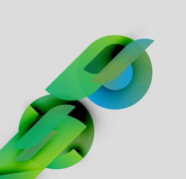 Soyut tasarım, yeşil, mavi katmanlar akan özellikler içerir. Şekiller örtüşür ve dinamik görsel efekt yaratır. Minimalist biçim, hafif arkaplan.