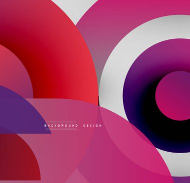 Soyut şekiller örtüşüyor, canlı renk değişimleri yaratıyor. Pembe, mor, kırmızı baskın kompozisyon. Modern tasarım elemanları.
