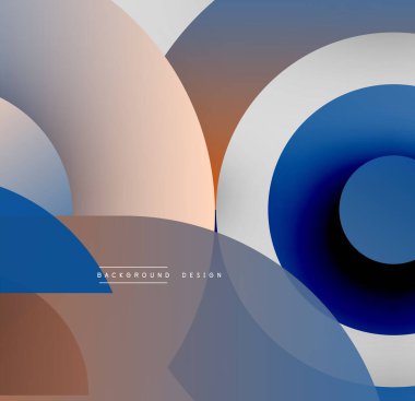 Soyut çemberler çakışıyor, gradyan katmanlar oluşturuyor. Sıcak kahverengiler havalı mavileri karşılar. Arka planlar için modern tasarım ögesi.