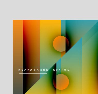 Soyut geometrik şekiller, canlı renkler, modern tasarım. Üst üste binen dikdörtgenler, daireler dinamik görsel efektler yaratır. Arkaplan özellikleri eğimleri.