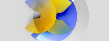 Soyut kompozisyon. Üst üste binen renkli şekiller dinamik görsel efekt yaratır. Yumuşak eğimler, pürüzsüz geçişler, modern tasarım.