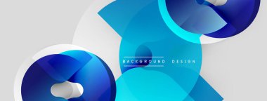 Soyut tasarım özellikleri üst üste binen mavi şekiller. Gradyan dolguları derinlik yaratır, modern estetik. Minimalist biçim, temiz sunum.