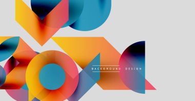 Soyut renkli şekiller örtüşür, dinamik bileşim yaratır. Modern tasarım elementleri yenilik ve canlılık öneriyor.
