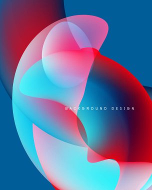 Soyut sıvı şekilleri örtüşür, canlı renk karışımları yaratır. Mavi, kırmızı, pembe renkler tasarımda baskın. Modern estetik.