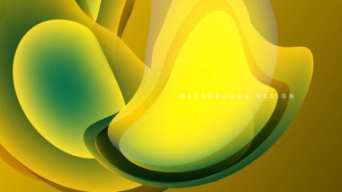Soyut sıvı şekiller, sarı, yeşil renkler. Karanlık arka planda dinamik kompozisyon. Modern tasarım ögesi, pürüzsüz gradyanlar.