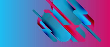 Soyut geometrik şekiller örtüşür, parlak mavi ve pembe renkler yaratır. Modern tasarım, dinamik kompozisyon, dijital çizim.