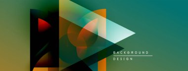 Soyut geometrik şekiller örtüşüyor, canlı renk eğimleri yaratıyor. Tasarımda deniz mavisi, turuncu ve yeşil renkler var. Mevcut en küçük metin.