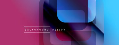 Abstract geometric shapes, vibrant colors blend. Modern design features layered rectangles, gradients. Text reads background design.